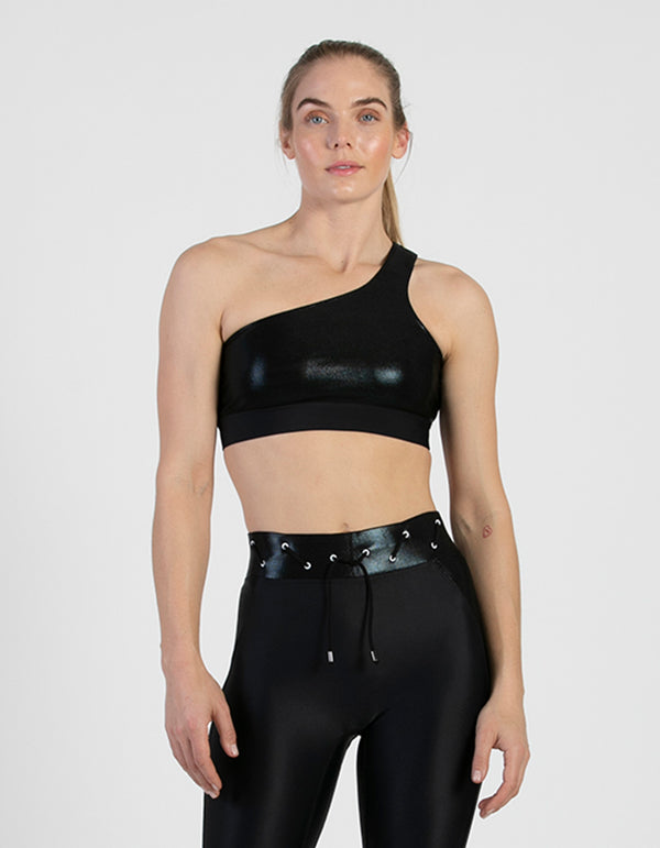 (Onyx) Cold Shoulder Bra-Onyx | Vibe Cycle | Spinning Apparel & Footwear